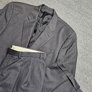 Lauren Ralph Lauren Suit Mens Grey Pinstripe Pure New Wool Pleated 44R